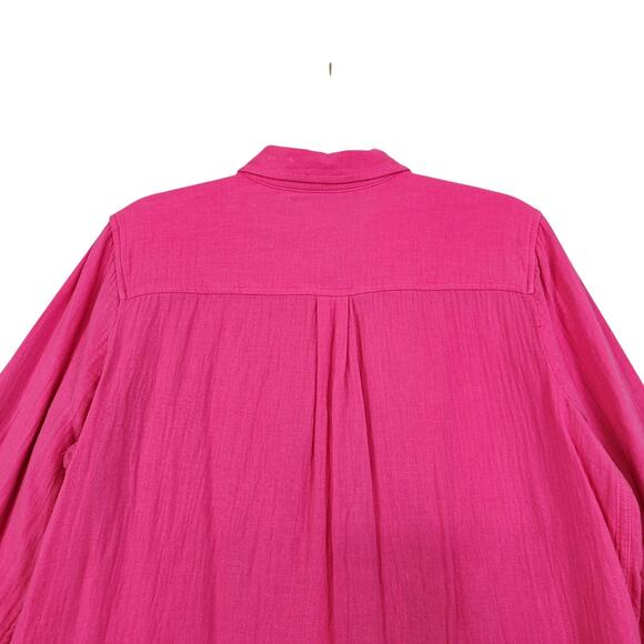 J Crew Factory Womens Double Gauze Button Up Shirt Size Med Fuchsia Pink Cotton - Picture 6 of 11